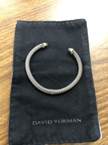 Classic David Yurman Sterling Cable 14k Gold Sapphire cuff Bracelet Read!