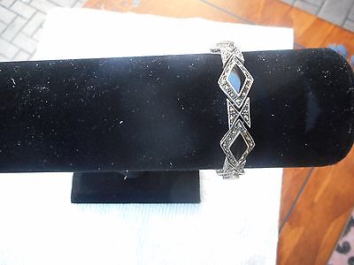 Vintage Sterling Silver Marcasite Onyx 8