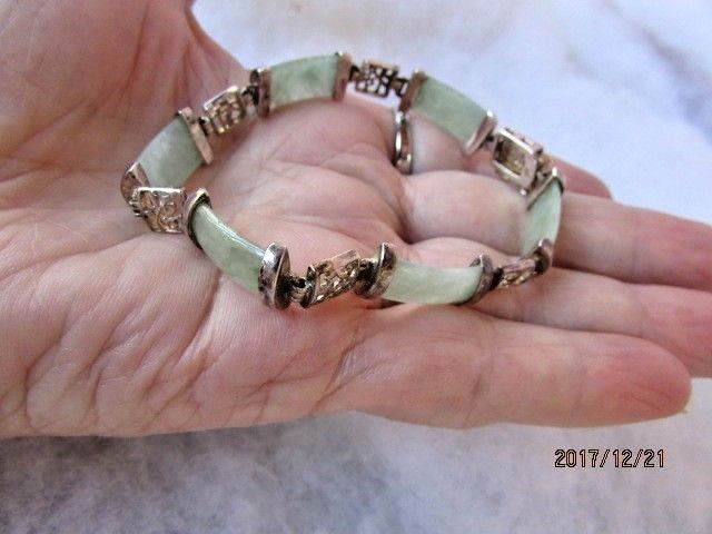 STERLING SILVER LIGHT GREEN JADE LINK BRACELET JASCO DESIGNS 925 DBJ 7 1/2