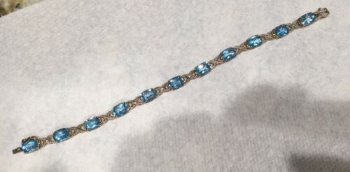 Blue Topaz Bracelet Set In 14K Yellow Gold Over Sterling Silver, Preowned