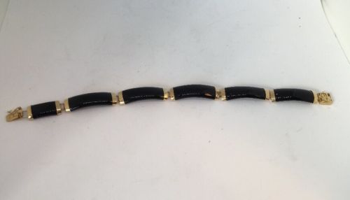 14k YG Chinese Export Onyx And Gold Bracelet