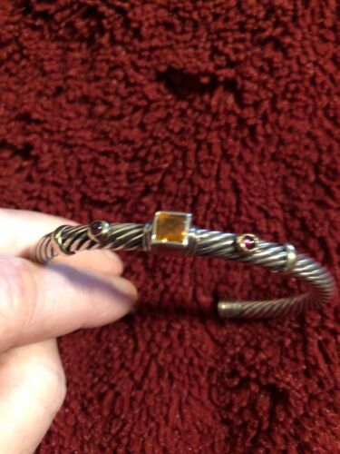 Rare David Yurman Cable Bracelet Sterling Silver 18K Gold W/ Topaz Amethyst Acce