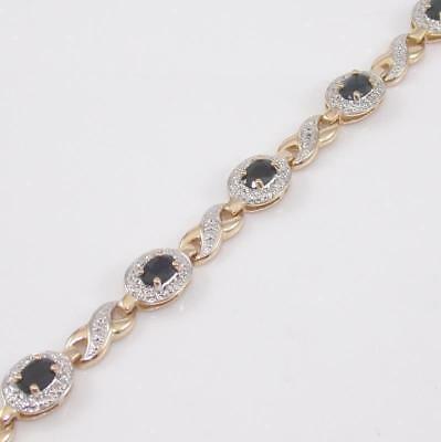 Sterling Silver Gold Vermeil Natural Sapphire Crossover Link Bracelet 7.5