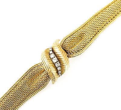 Geneve14k gold & 9 Diamond Mesh gold Band Bracelet / Watch; 53.9 grams