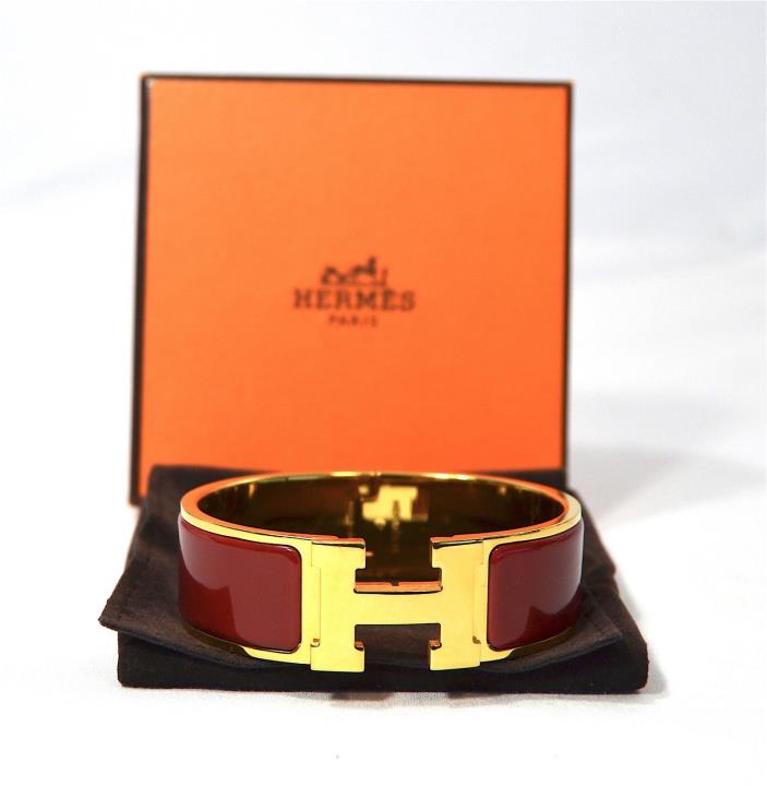 Hermès Red Enamel & Gold Plated New Clic Clac H Bracelet