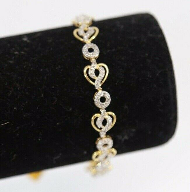 925 Sterling Silver Gold Toned Tennis Bracelet with Hearts
