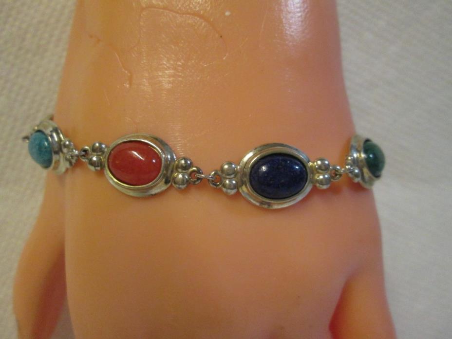 STERLING SILVER BRACELET WITH GENUINE COLORED  STONES