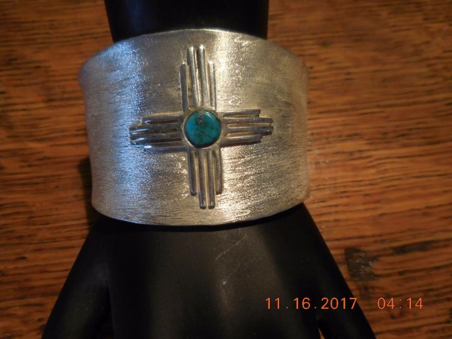 Sterling Silver Zia and Turquoise Cuff Bracelet