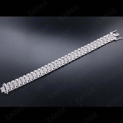 Round Cut 1.80 Ct Diamond 14k White Gold Over Link Chain Men's Bracelet