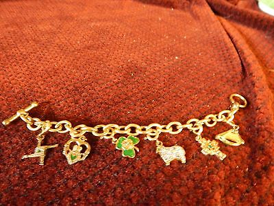 GP Sterling Silver Charm Bracelet with 6 Irish Charms Signed FM free ship