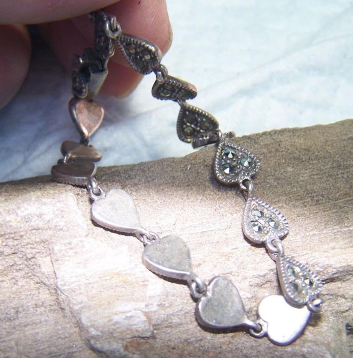 Sterling Silver Bracelets w marcasite hearts 9.9