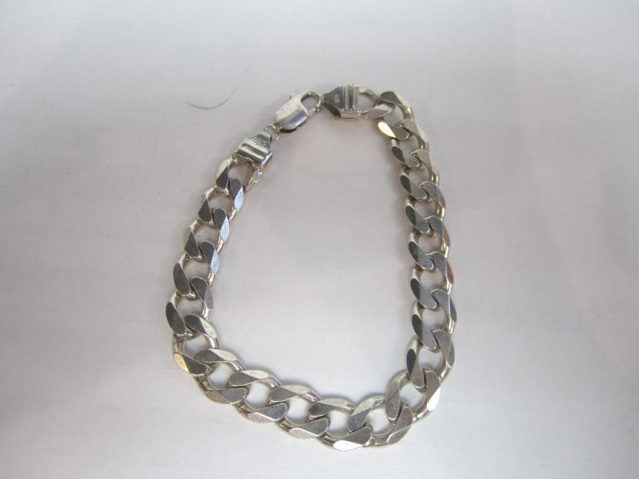 ^ STERLING SILVER CURB LINK CHAIN BRACELET .925 8 INCHES LOBSTER CLASP       YYY
