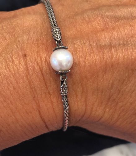 JOHN HARDY WOVEN STERLING SILVER BRACELET WITH PEARL