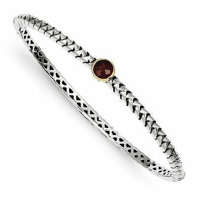 Shey Couture 925 Sterling Silver Gold-Tone Accent Garnet 6 MM Bangle Bracelet