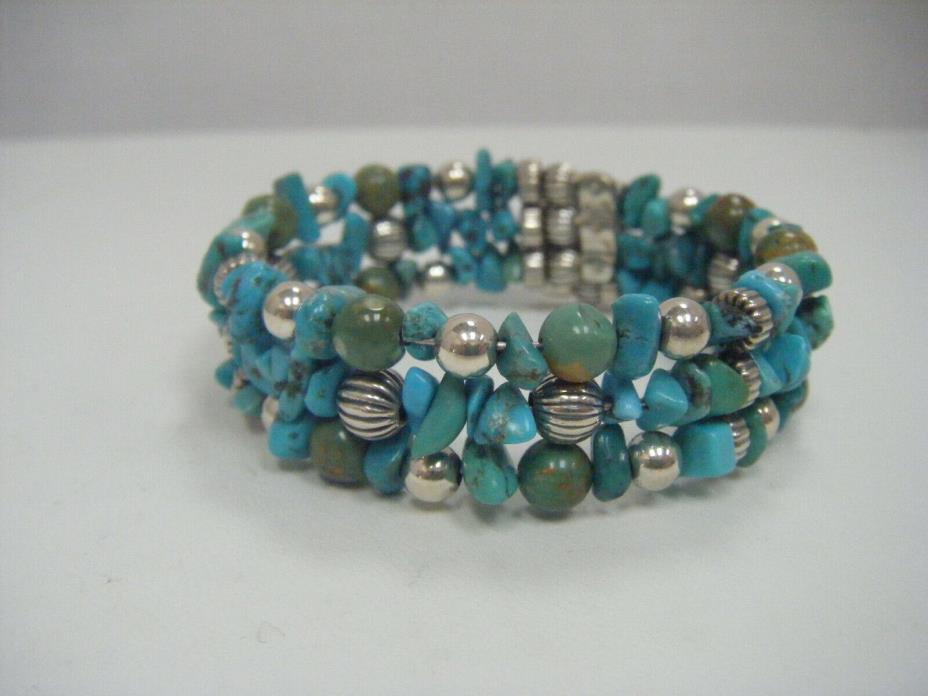 Sterling Silver Turquoise Nugget Coil Bracelet Relios Carolyn Pollack Green Blue