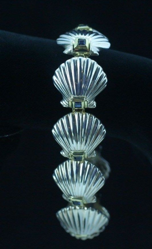 Tiffany & Co. Blue Sapphire Gold Silver Bracelet 7in.