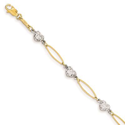 14K White And Yellow Gold 5 MM Puff Heart and Flat Oval Bracelet, 7.25