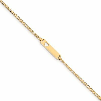 14K Yellow Gold Kid's Figaro 5 MM ID Plate with Cut-out Heart Bracelet