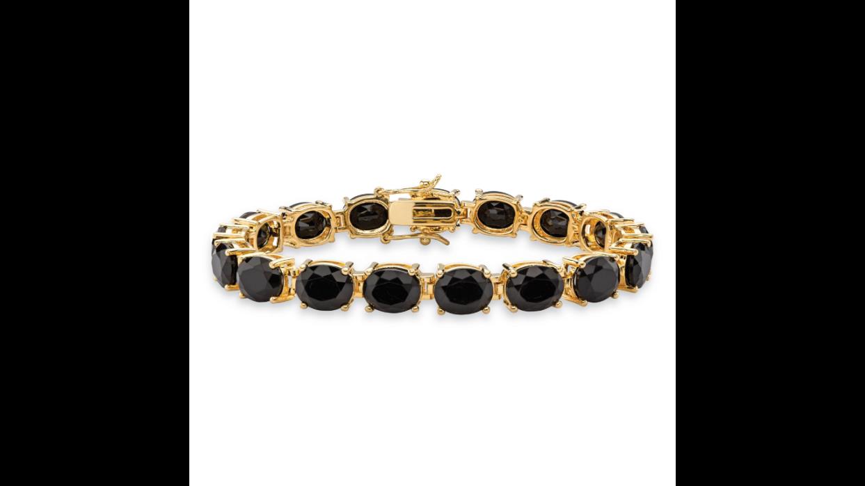 Oval-Cut Genuine Faceted Black Onyx Tennis Bracelet 14k Gold-Plated