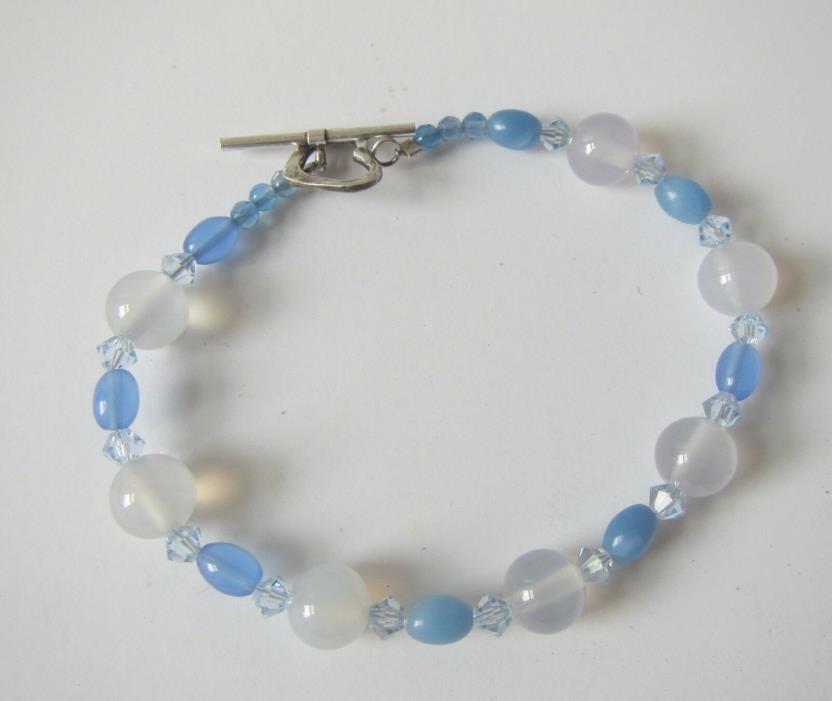 Glass Bead Bracelet with Sterling Silver 925 Heart Clasp