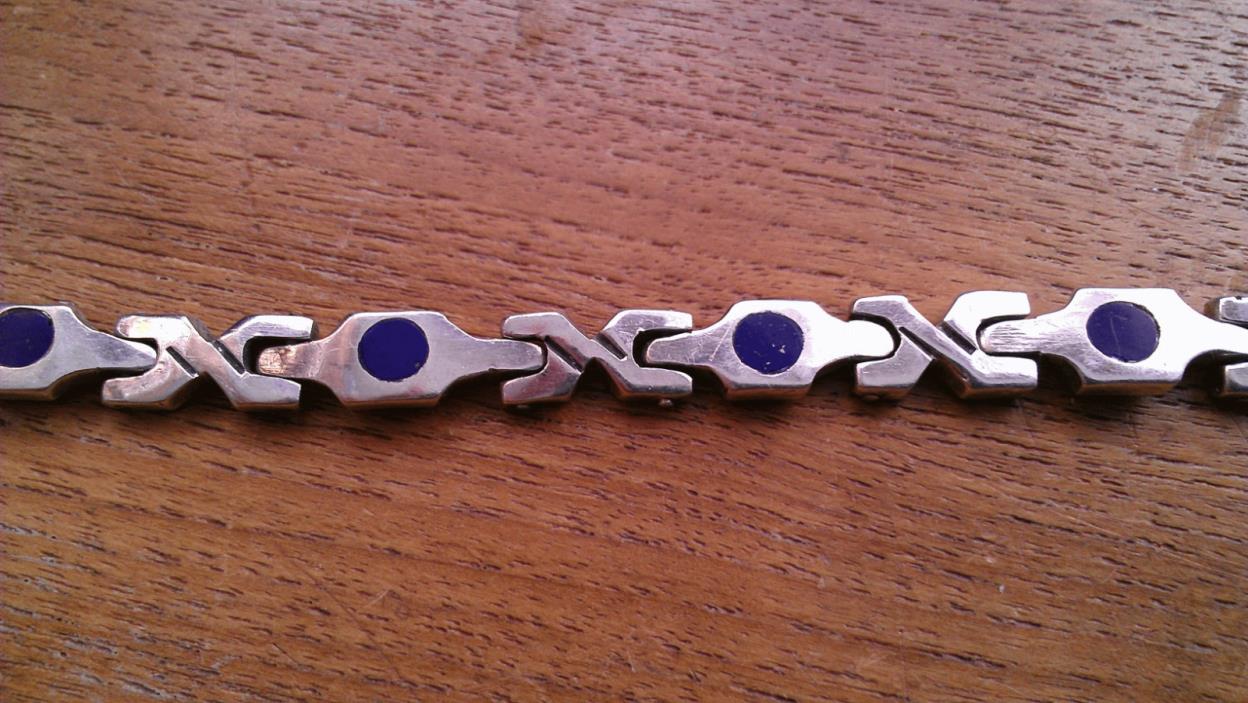Taxco Sterling Silver Lapis Inlaid Bracelet ~ 31.8 Grams