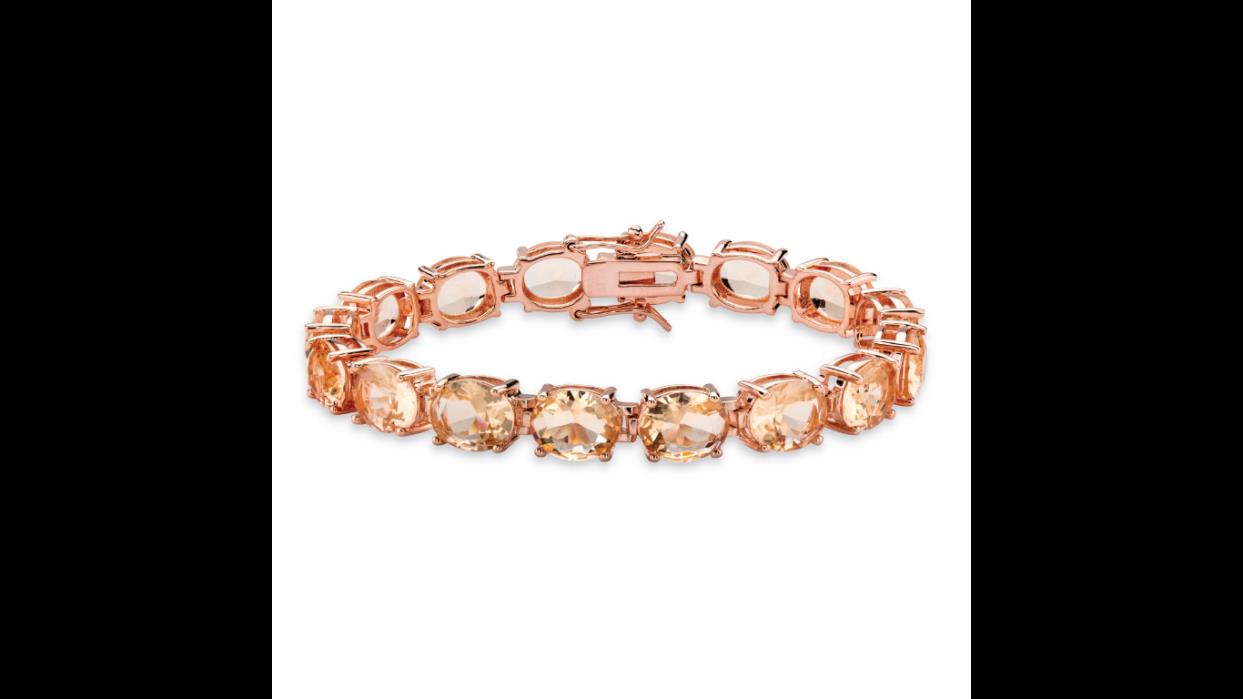 Oval-Cut Simulated Pink Morganite Tennis Bracelet Rose Gold-Plated