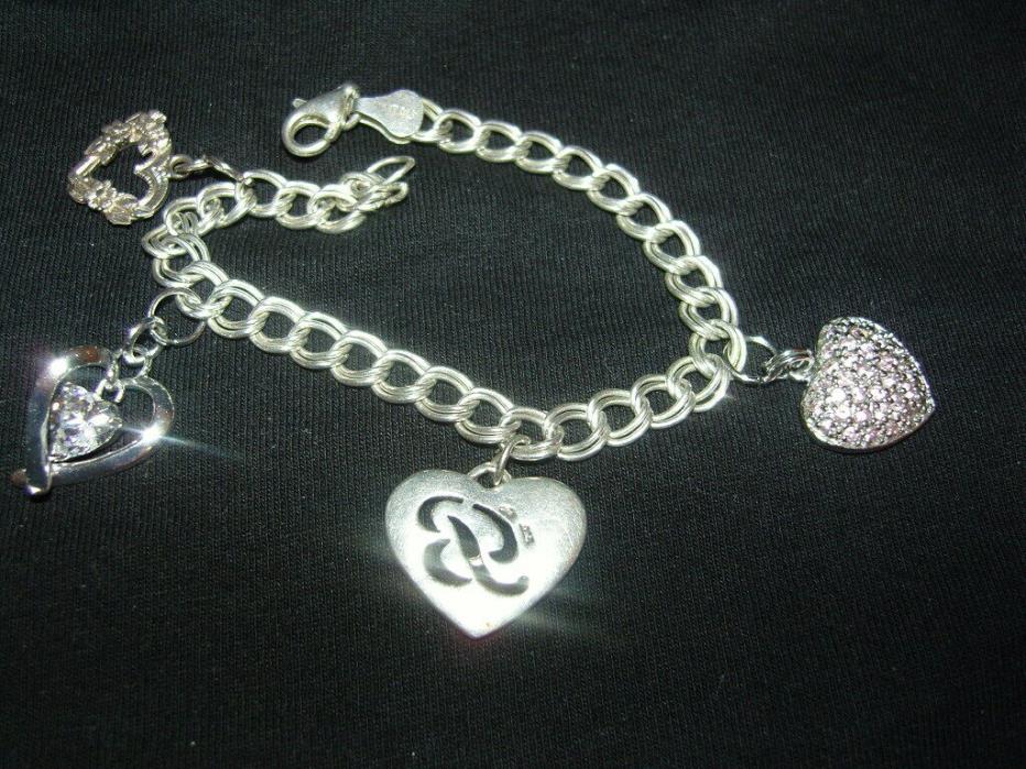 925 sterling silver charming heart charms chain bracelet 15.77g lot not scrap