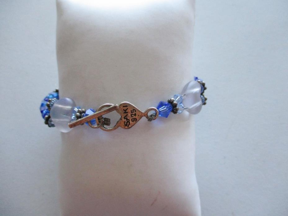 Saki Sterling Silver 925 Glass Hearts & Beads Toggle Bracelet