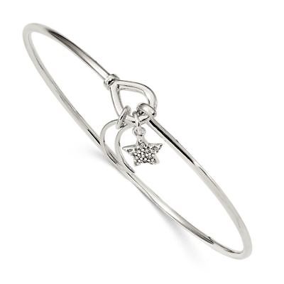 Sterling Silver Polished with CZ Moon and Star 2 MM Bangle Bracelet, 8