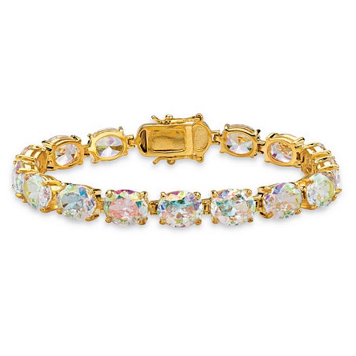 Oval-Cut Aurora Borealis Cubic Zirconia Tennis Bracelet 14k Gold-Plate