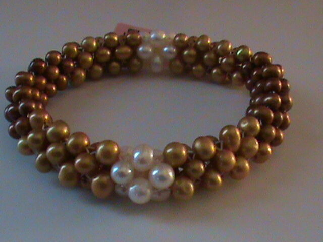 Freshwater Golden, Brown & White Pearl Bracelet