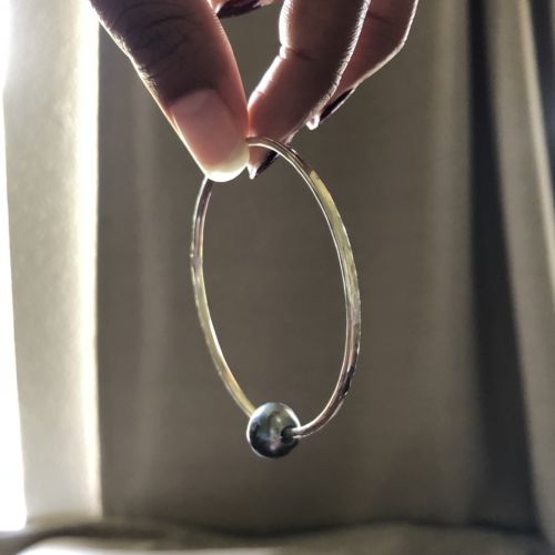 Sterling Silver Pearl Bangle. With Tahitian Pearl.  12guage. Size 5.5(baby size)
