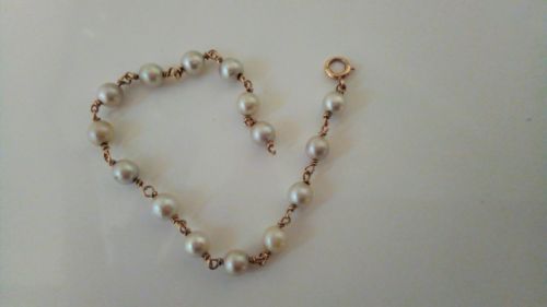 ESTATE Vintage Girls Teens Solid 14k Yellow Gold Cultured Pearl 6.5