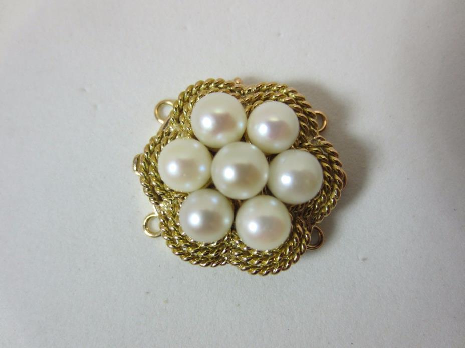 Vintage 14K Yellow Gold And Cultured Pearl Clasp for 3 Strand Bracelet Necklace