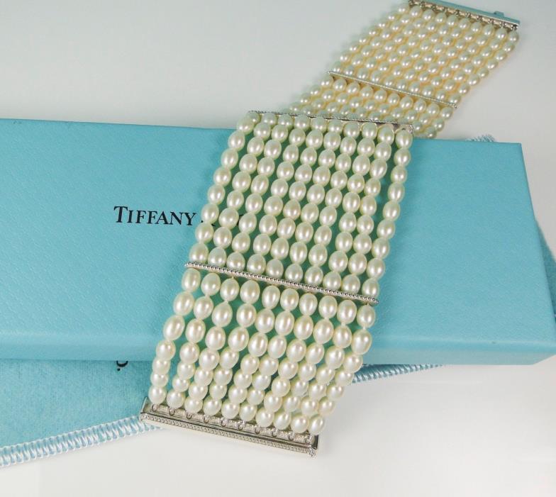 NEW Tiffany & Co. Ziegfeld 10 Row Freshwater Cultered Pearl Bracelet- Beautiful