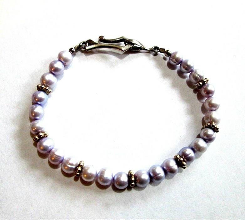 Light Gray Pearl Bracelet Silver Toggle Clasp Natural R29