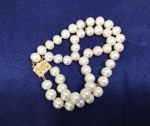 14K Genuine Pearl Double Strand Bracelet