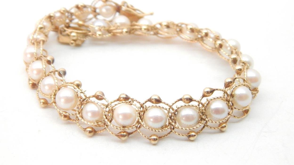 Vintage 14k Gold 1950's Pearl Bracelet Size 8