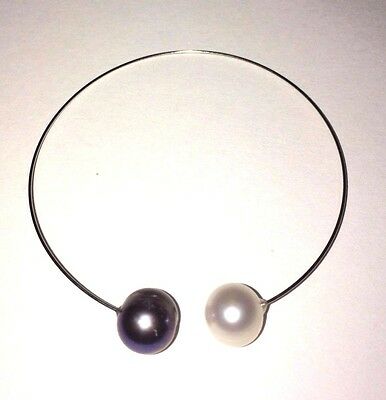Genuine Grey/White Freshwater Pearl Cuff Bangle in Sterling Silver.MSRP$50