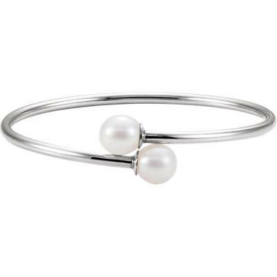 Sterling Silver 9.5mm White Pearl Flexible Bangle Bracelet