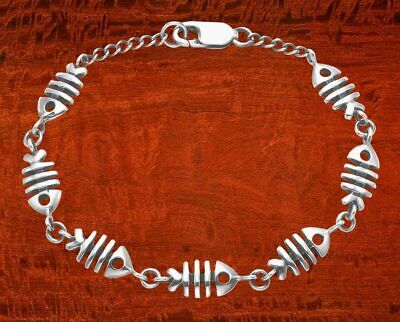Sterling Silver Fish Skeleton Bracelet with Lobster Claw Clasp 8