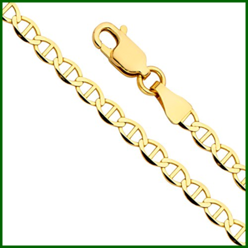 14K YELLOW GOLD Solid Men's 5.5Mm Flat Mariner Chain Bracelet W Lobster Claw Cla