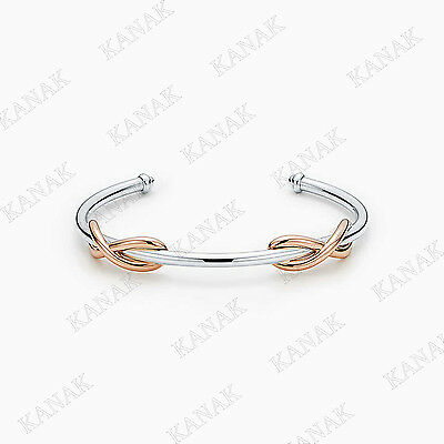 Solid 14k Two-tone Gold Double Infinity Cuff Bangle Bracelet
