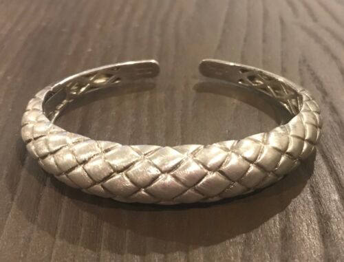 Michael Dawkins Sterling Silver Quilted Hinged Cuff Bracelet. 32.6g 7.5”