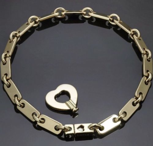 Rare CARTIER Fidelity 18k Yellow Gold Heart Key Bar Link Bracelet