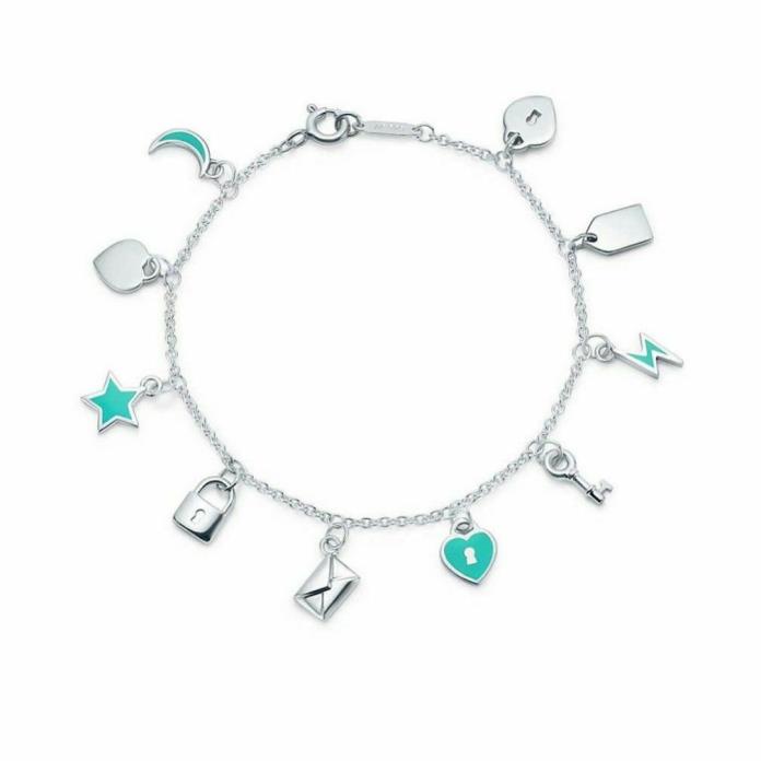 Tiffany & Co Sliver Love Notes Dangle Charm Bracelet New Rare