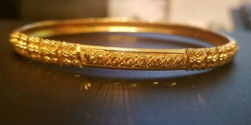 22K Abstract Embossed Gold Bangle Bracelet