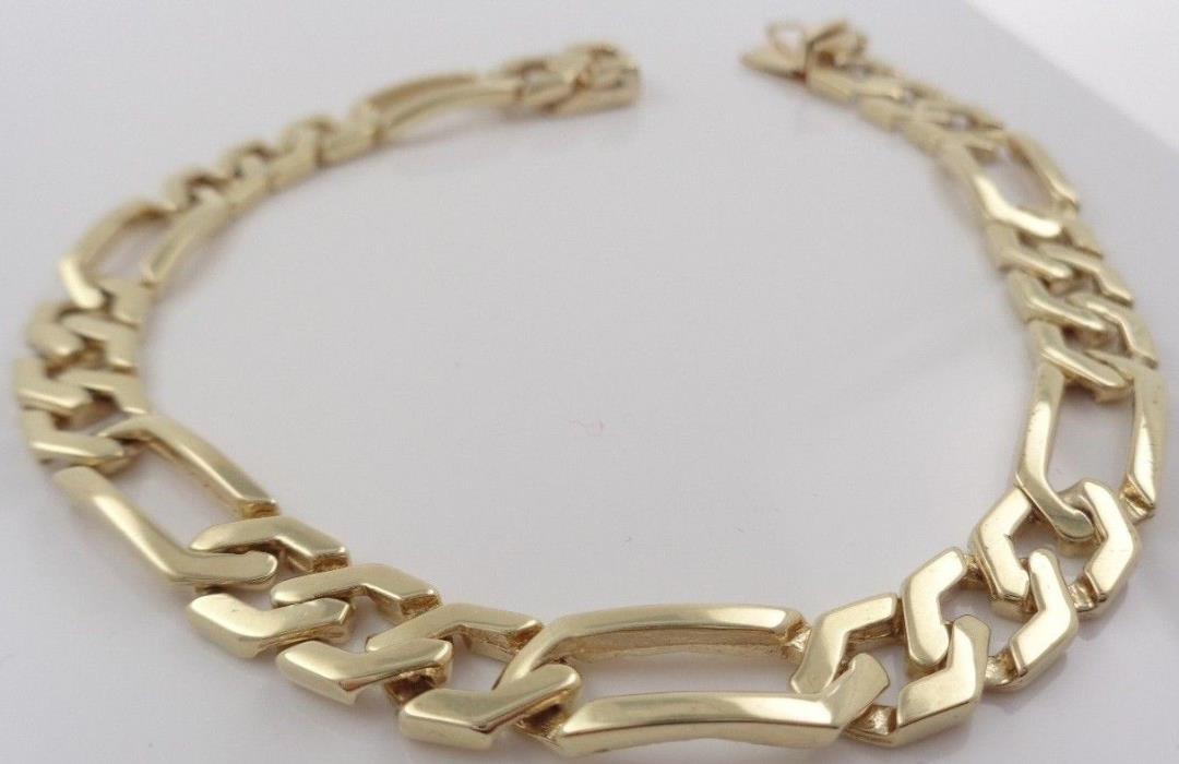 Mens 14K Yellow Gold Figaro Franco Link Bracelet Made in USA