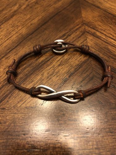 James Avery Sterling Silver Infinity Infinite Bracelet Brown Leather Cord