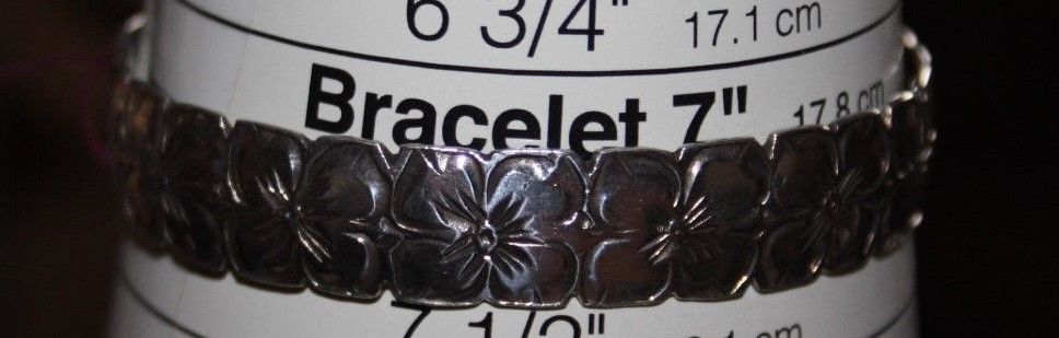 Sterling Silver Bangle Bracelet PLUMERIA FLOWER theme Hawaii 7 1/2